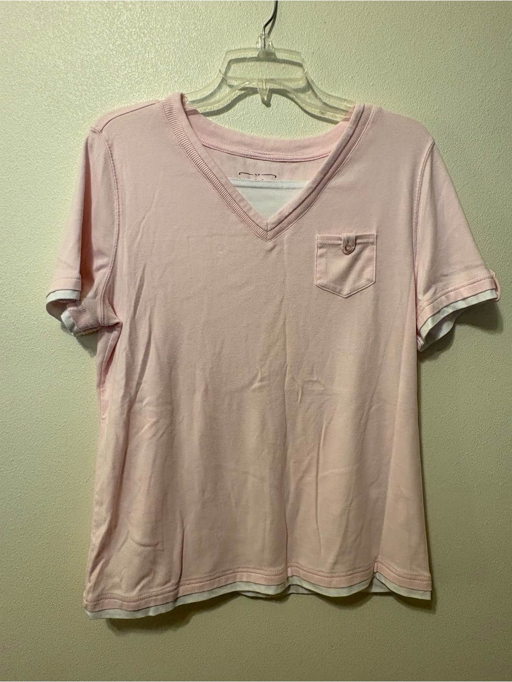 Studio Works Pale Pink V-Neck Tee with Pocket Detail